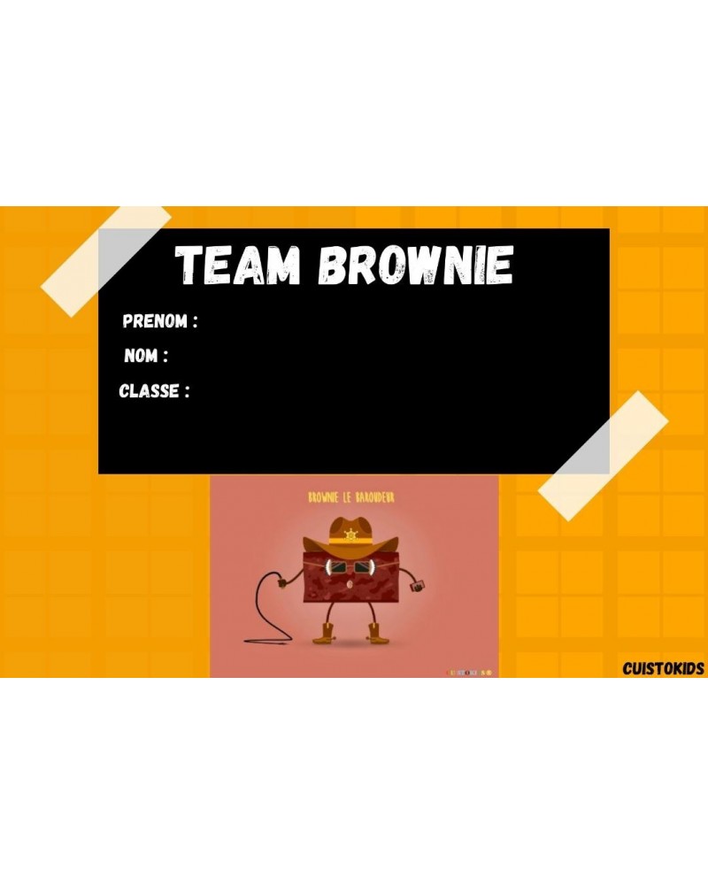 Etiquette scolaire autocollante mascotte Brownie le baroudeur