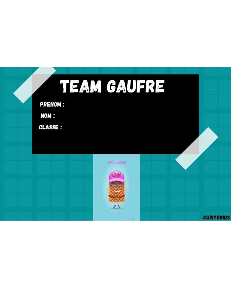 Etiquette scolaire autocollante mascotte Gaufre la branchée