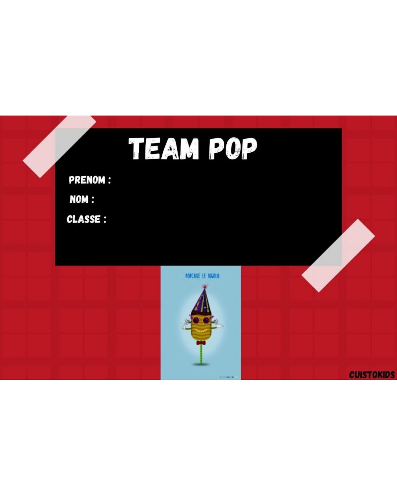 Etiquette scolaire autocollante mascotte Popcake le rigolo