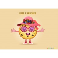 Etiquette autocollante mascotte Cookie l'aventurière