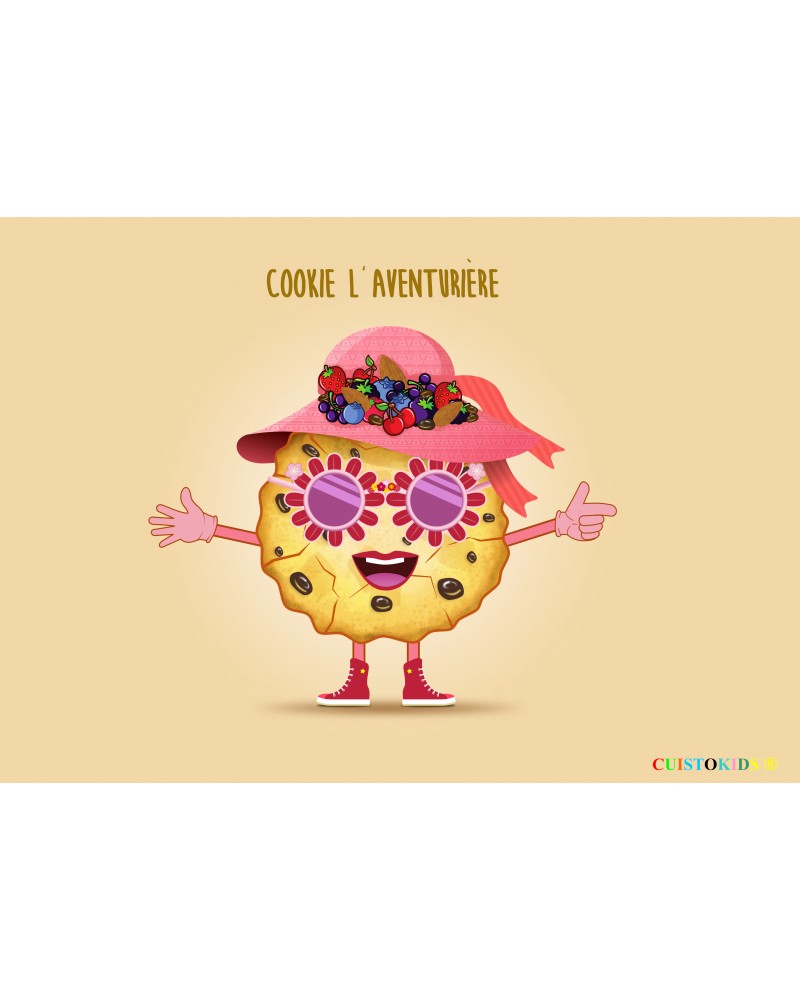 Etiquette autocollante mascotte Cookie l'aventurière