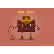 Etiquette autocollante mascotte Brownie le baroudeur