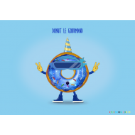 Etiquette autocollante mascotte Donut le gourmand