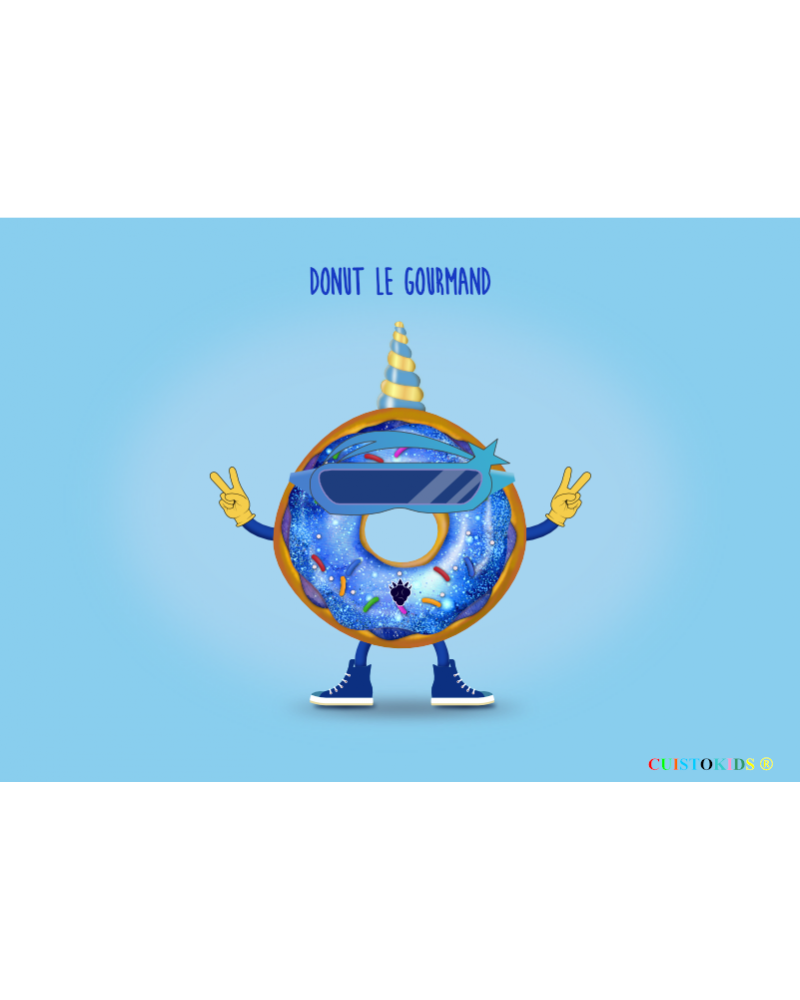 Etiquette autocollante mascotte Donut le gourmand