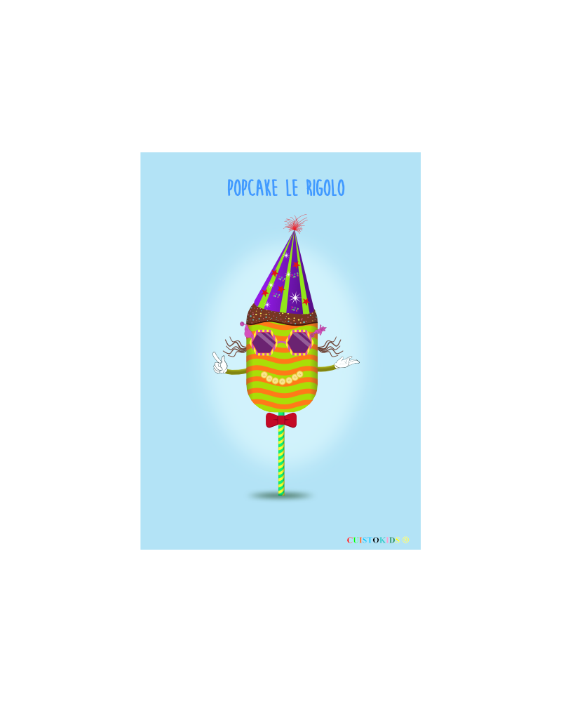 Etiquette autocollante mascotte Popcake le rigolo