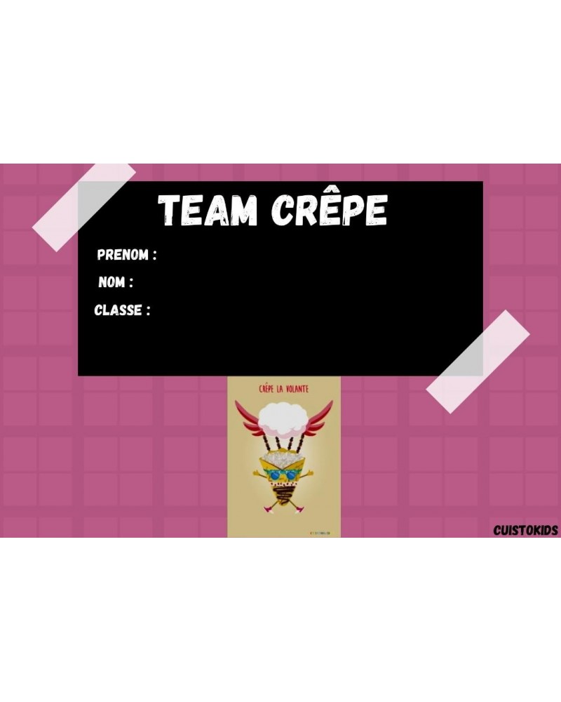 Etiquette scolaire autocollante mascotte Crêpe la volante